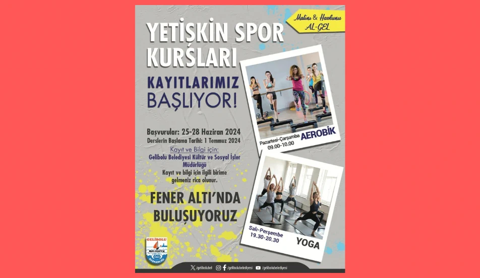 Başvurular yarın sona eriyor, Yogo ve Aerobik kursları 1 Temmuz'da başlıyor
