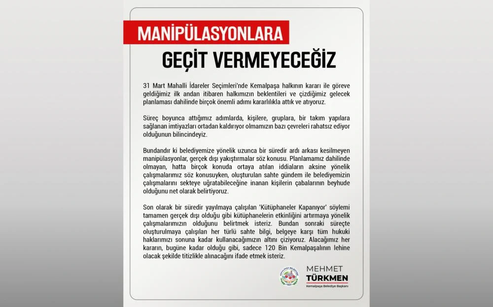 Kemalpaşa Belediyesi'nden Açıklama: 