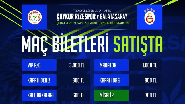 Çaykur Rizespor – Galatasaray Maçı Biletleri Ne Kadar? İşte Fiyatlar ve Detaylar