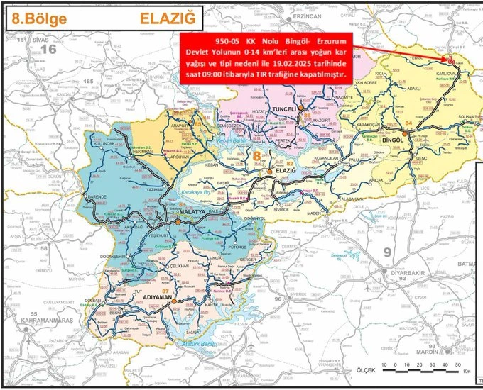 Bingöl-Erzurum Kara Yolu Yoğun Kar Yağışı Nedeniyle TIR’lara Kapatıldı
